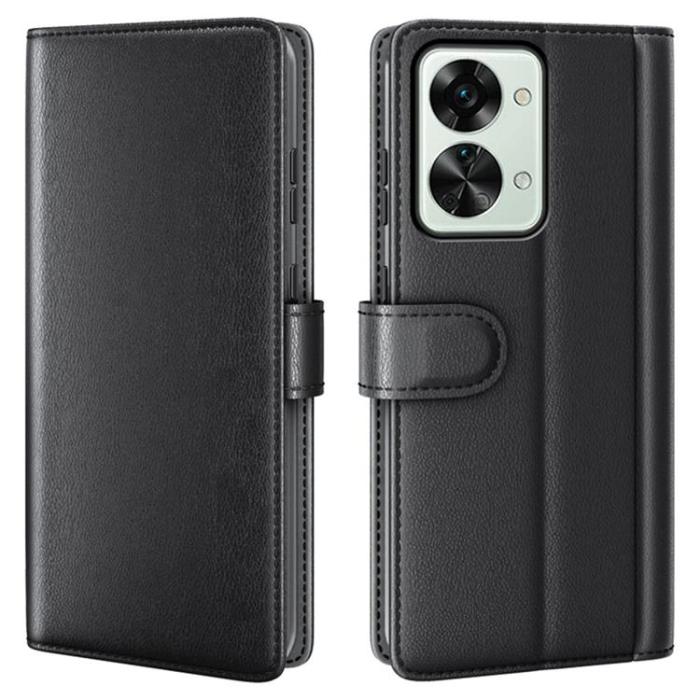 A-One Brand - OnePlus Nord 2T 5G Plånboksfodral Äkta Läder Flip Folio - Svart