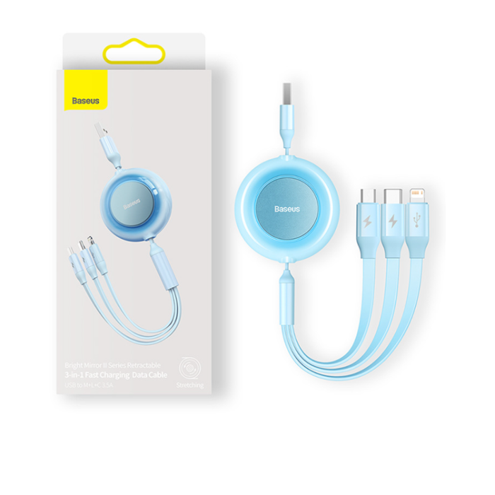 BASEUS - BASEUS Retractable 3in1 USB/USB-C/MicroUSB/Lightning Kabel 1M