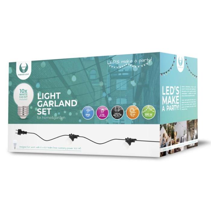 Forever Light - Forever Light Ljusgirlang 12m +10 Glödlampor G45 2W IP65 - Vit