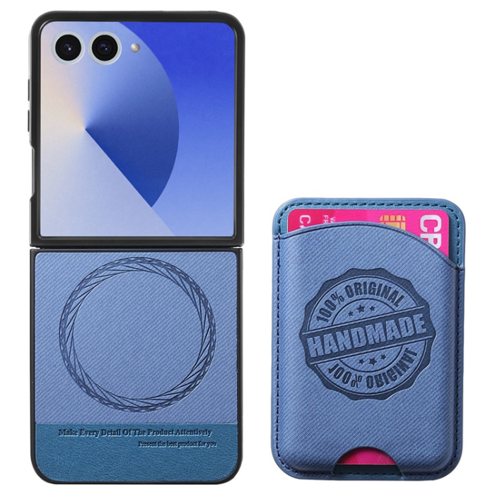 A-One Brand - Galaxy Z Flip 7 Mobilskal MagSafe Korthållare Denim Läder - Blå