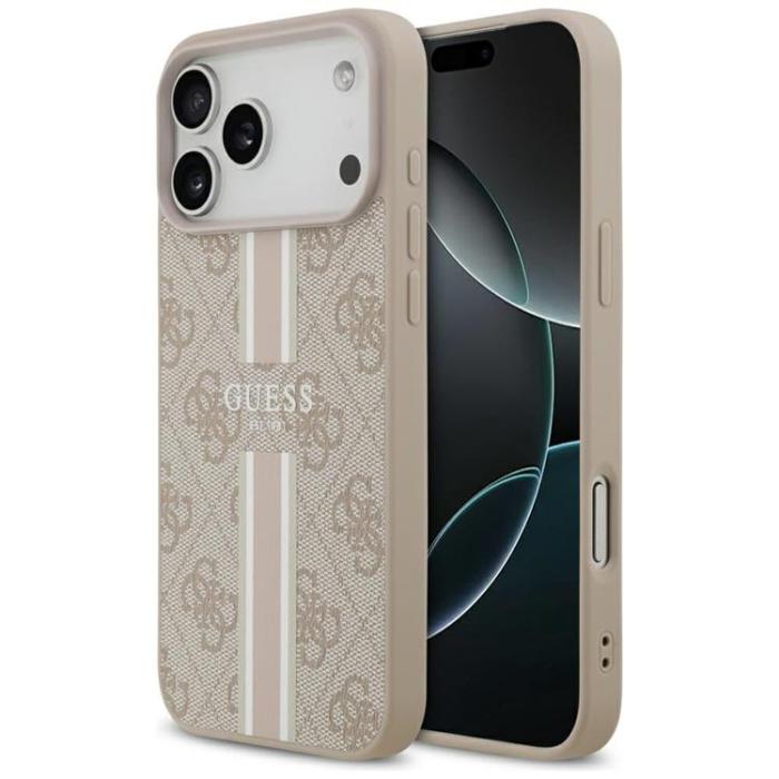 Guess - Guess iPhone 17 Pro Max Mobilskal MagSafe 4G Printed Stripes - Rosa