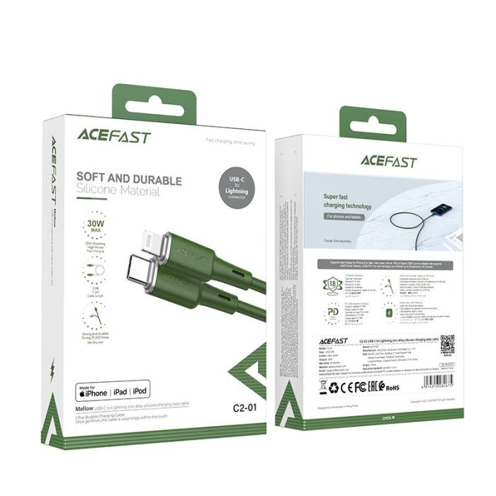 UTGATT1 - Acefast USB-C Till Lightning Kabel 30W 1.2m - Grön