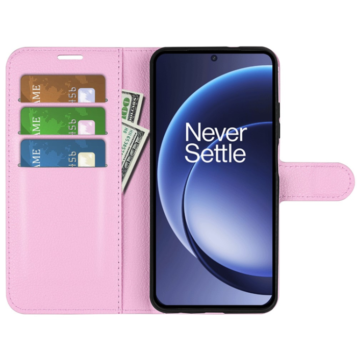 Amorus - AMORUS OnePlus 15 Plånboksfodral Litchi Shockproof - Rosa