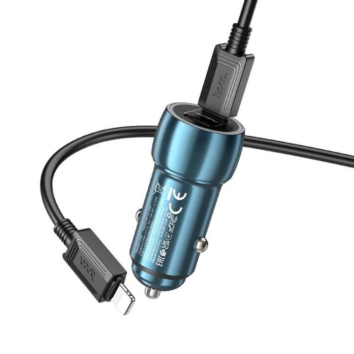 Hoco - Hoco Billaddare 40W 2xUSB-C + Kabel USB-C Till Lightning - Safirblå