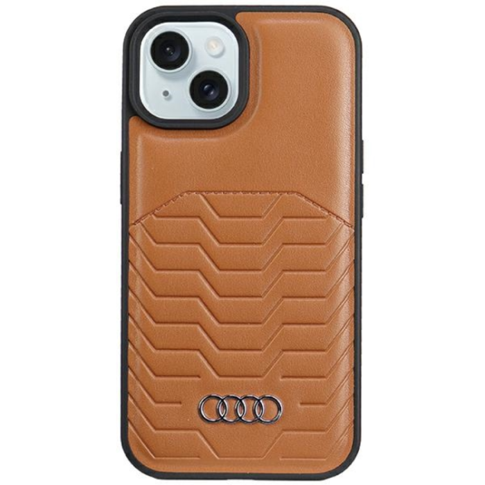 Audi - Audi iPhone 15 Plus Mobilskal Magsafe Synthetic Läder - Brun