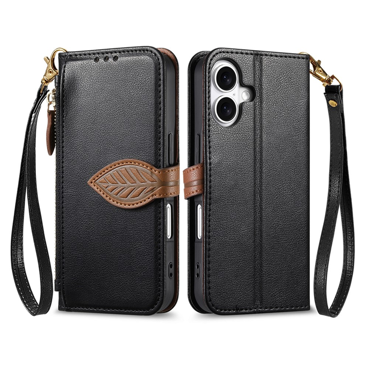 iPhone 17 Plånboksfodral Leaf Magnetiskt Spänne Konstläder (Svart) | 2353 | AlltMobil