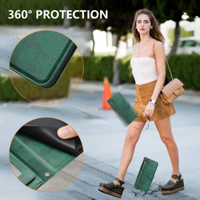 A-One Brand - Sony Xperia 10 VII Plånboksfodral Zipper Pocket - Grön