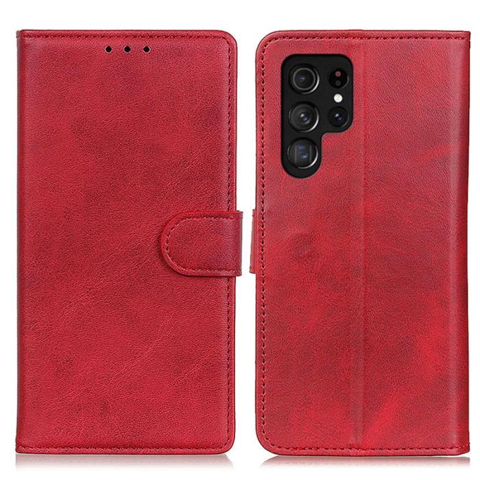 OEM - Samsung Galaxy S26 Ultra Fodral Äkta Läder Ställfunktion - Röd