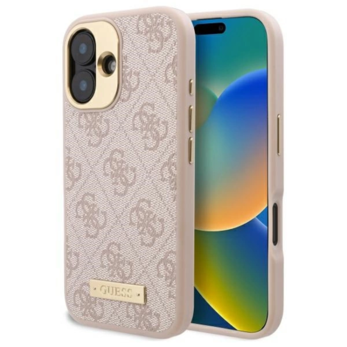 Guess - Guess iPhone 16 Plus Mobilskal MagSafe 4G Logo Plate - Rosa