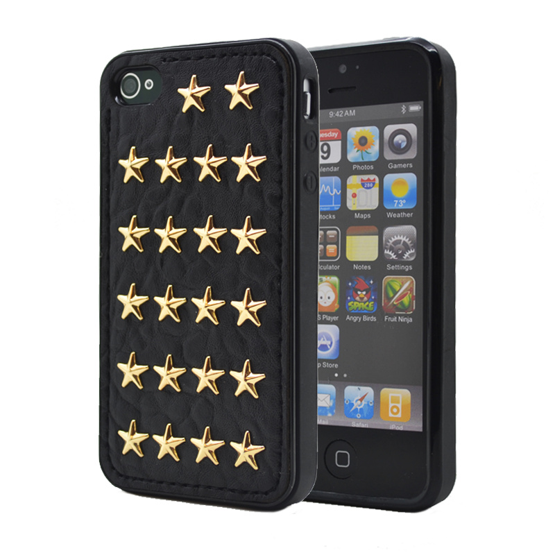 Studded leather pattern FlexiSkal till Apple iPhone 4S/4 (Golden Stars) | 2353 | AlltMobil