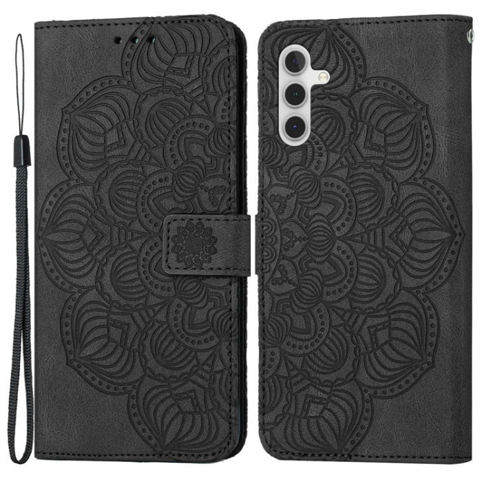 A-One Brand - Galaxy A14 5G/4G Plånboksfodral Mandala Flower Imprinted - Svart