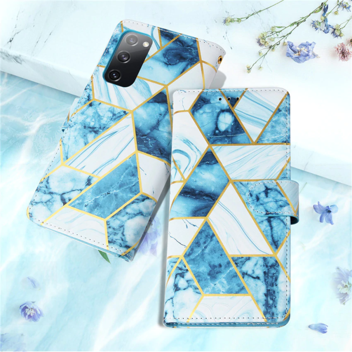 OEM - Marble Grid Plånboksfodral till Galaxy S21 Plus - Blå