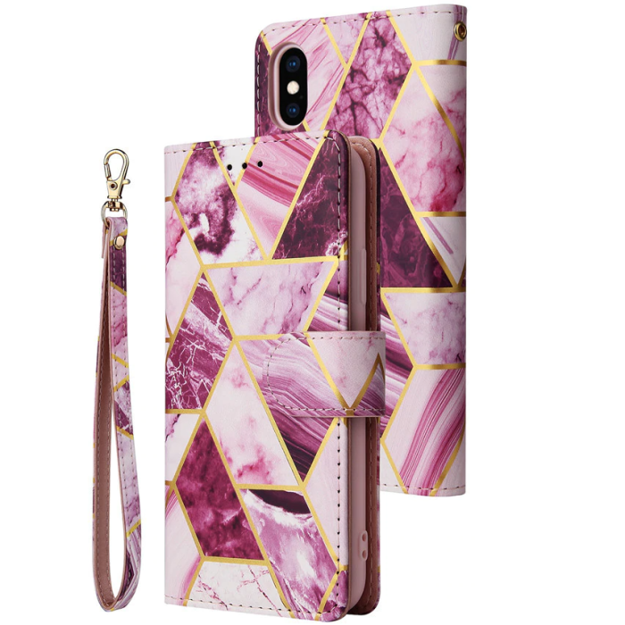 A-One Brand - Marble Grid Plånboksfodral till Galaxy S21 Plus - Magenta