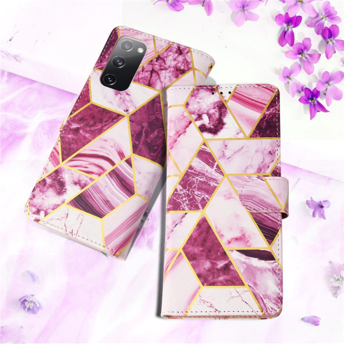 A-One Brand - Marble Grid Plånboksfodral till Galaxy S21 Plus - Magenta