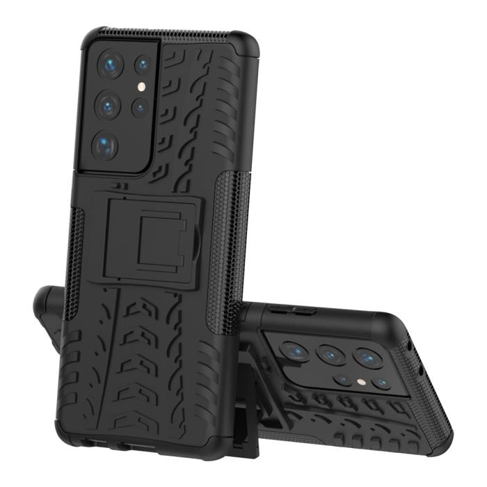 UTGATT1 - Tyre Kick-Stand Mobilskal till Galaxy S21 Ultra - Svart