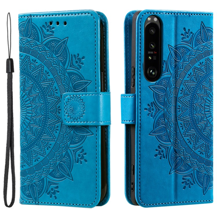 A-One Brand - Sony Xperia 1 V Plånboksfodral Imprinted Mandala Flower - Blå