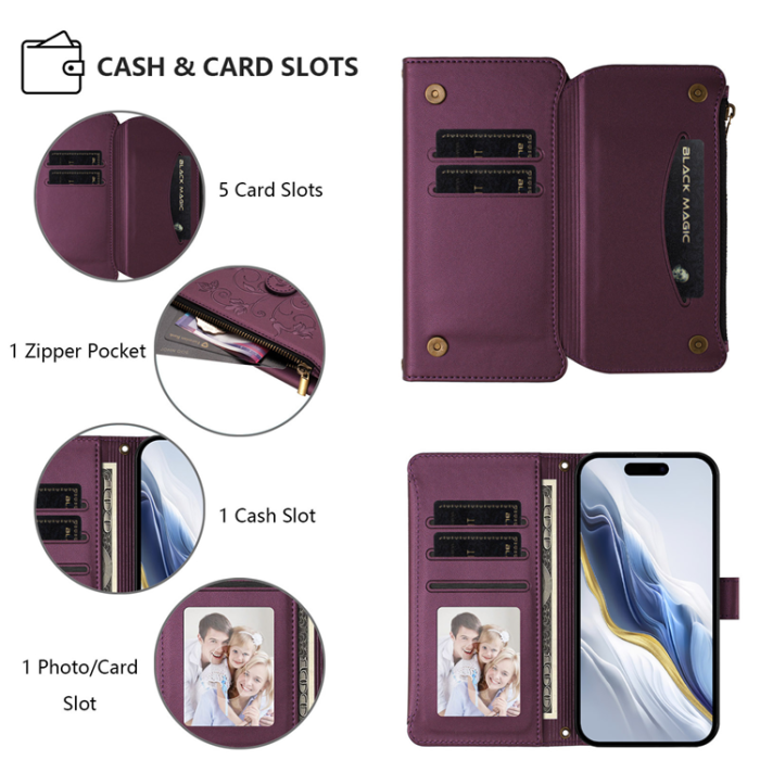 A-One Brand - iPhone 17 Pro Plånboksfodral Butterfly Floral Imprint - Lila