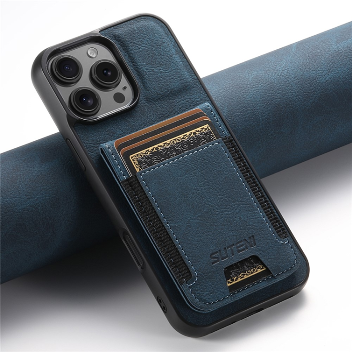 SUTENI - SUTENI iPhone 16 Pro Max Mobilskal Korthållare Litchi Läder