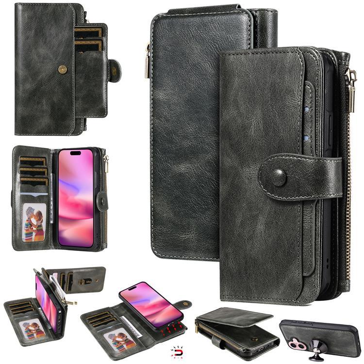 iPhone 17 Konstläder Plånboksfodral Detachable Zipper - Grön | 2353 | AlltMobil