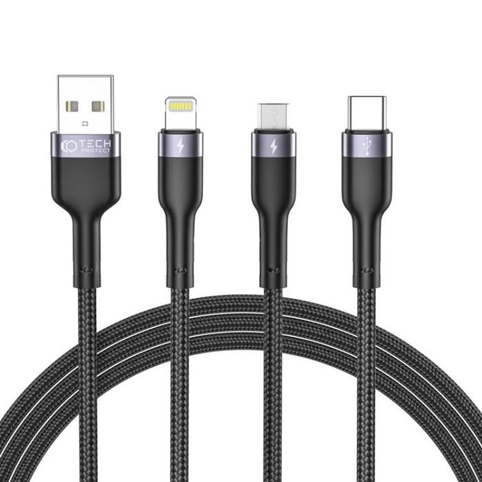 UTGATT - Tech-Protect 3in1 Lightning/USB Type-C/Micro-USB 120cm Ultraboost