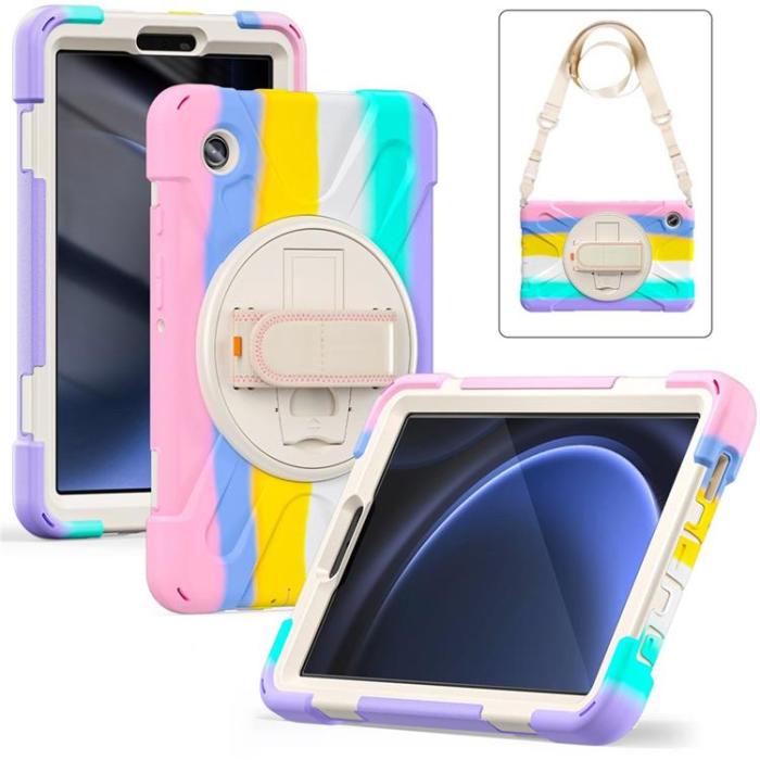 A-One Brand - Galaxy Tab A9 Skal Kickstand Handrem Med Axelrem - Färgglad Rosa