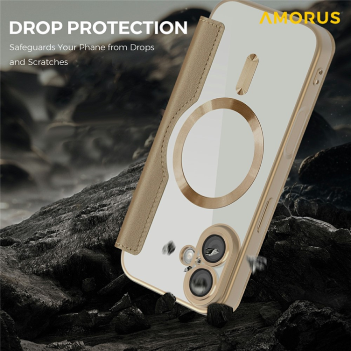 Amorus - AMORUS iPhone 17 Plånboksfodral MagSafe RFID Blocking - Guld