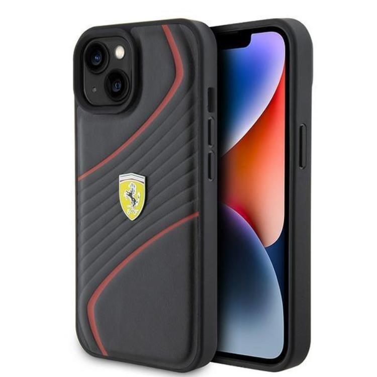 Ferrari Mobilskal till iPhone 15 Twist Metal Logo - Svart