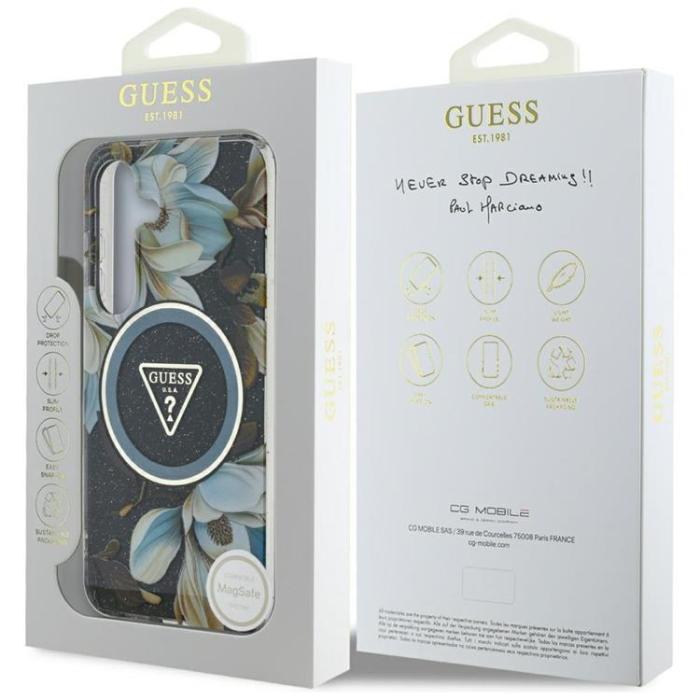 Guess - Guess Mobilskal till Galaxy S25 Ultra MagSafe Glitter Flowers Triangle - Svart