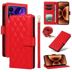 A-One Brand - Xiaomi 17 Pro Max Plånboksfodral Rhombus Läder Med Rem - Röd
