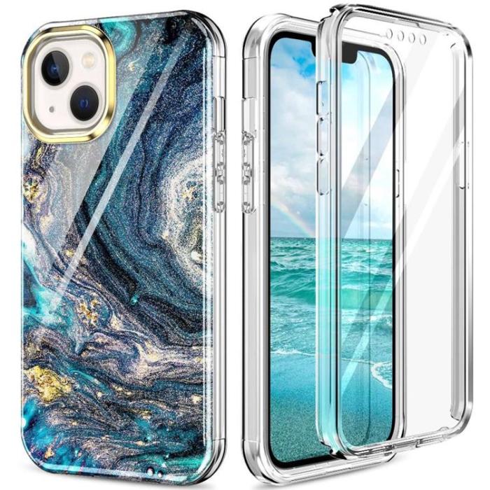 OEM - iPhone 14 Plus Skal 360 Marble - Mörkblå