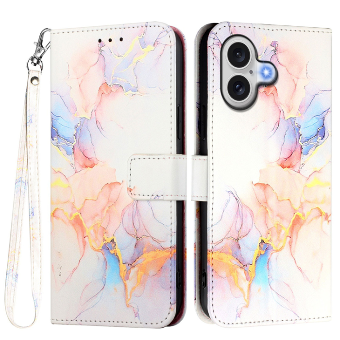 A-One Brand - iPhone 17 Plånboksfodral Marble Pattern med Rem LS004