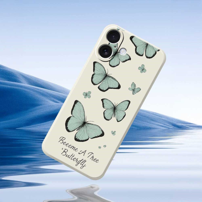 A-One Brand - iPhone 17 Mobilskal Grön Butterfly Pattern TPU - Svart