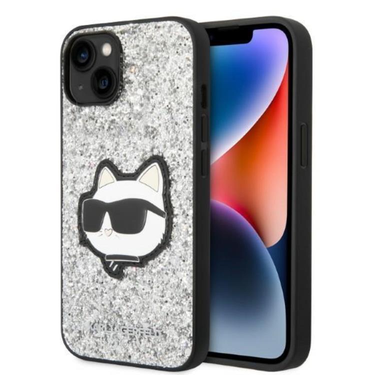 Karl Lagerfeld iPhone 14 Skal Glitter Choupette Patch - Silver | 2353 | AlltMobil