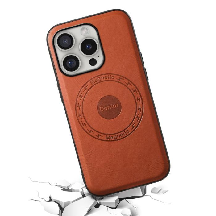 DENIOR - DENIOR A10 Mobilskal till iPhone 16 Pro Max Äkta Läder PC+TPU Brun
