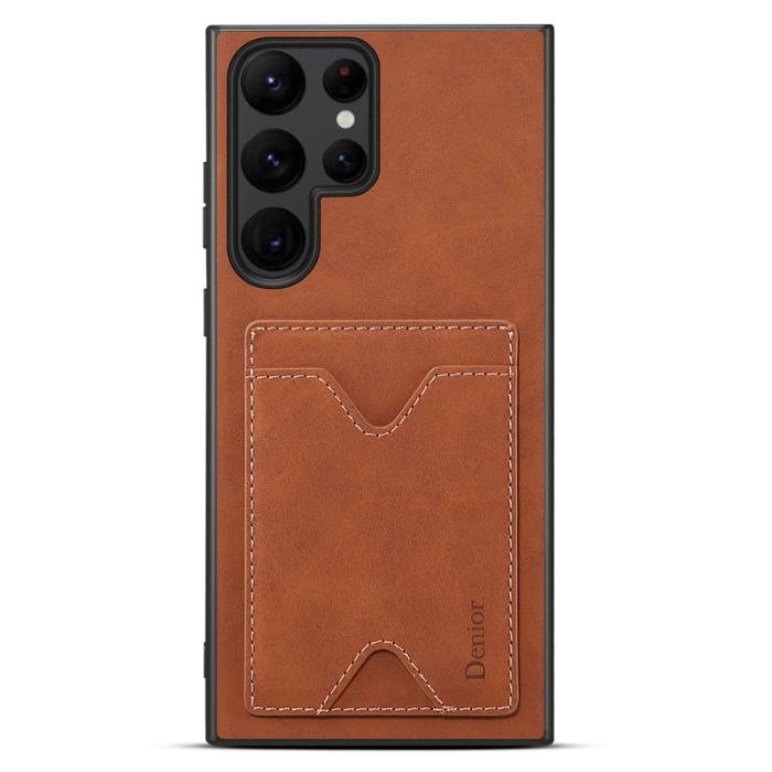 DENIOR - DENIOR Mobilskal till Samsung Galaxy S24 Ultra Läder+TPU med Ställning Brun