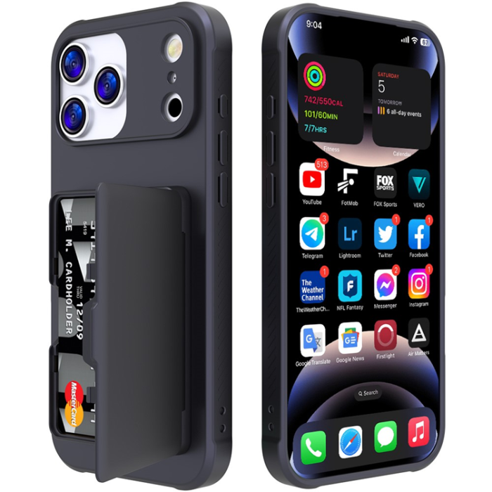 A-One Brand - iPhone 17 Pro Mobilskal Korthållare Mirror Kickstand - Svart