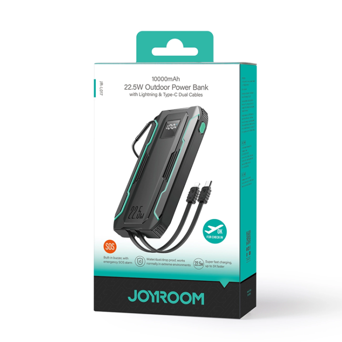 Joyroom - Joyroom Powerbank 10000mAh 22.5W Med Built-in Kabels - Svart