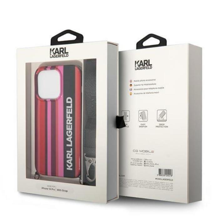 KARL LAGERFELD - Karl Lagerfeld iPhone 14 Pro Max Skal med halsband Stripes Strap - Rosa