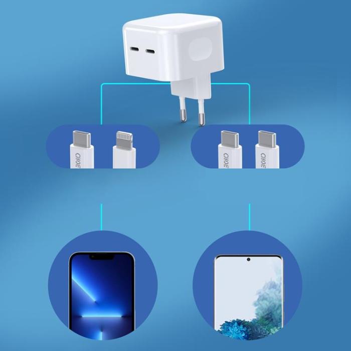 Choetech - Choetech Väggladdare 35W 2xUSB-C PD - Vit