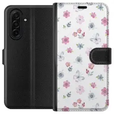 Gustaf - Pl&aring;nboksfodral till Samsung Galaxy A17 5G med Blommor och fj&auml;rillar