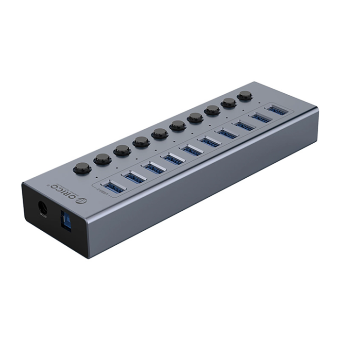 ORICO - Orico Hubb 10xUSB-A 3.0 med Strömbrytare - Grå