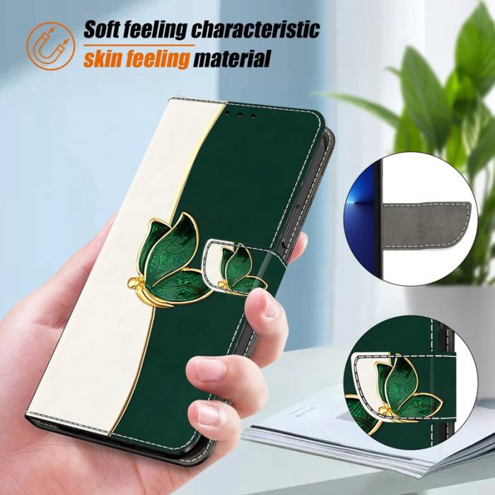 OEM - Plånboksfodral för Samsung Galaxy S26 Konstläder Mönster - Grön fjäril