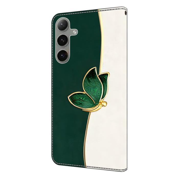 OEM - Plånboksfodral för Samsung Galaxy S26 Konstläder Mönster - Grön fjäril