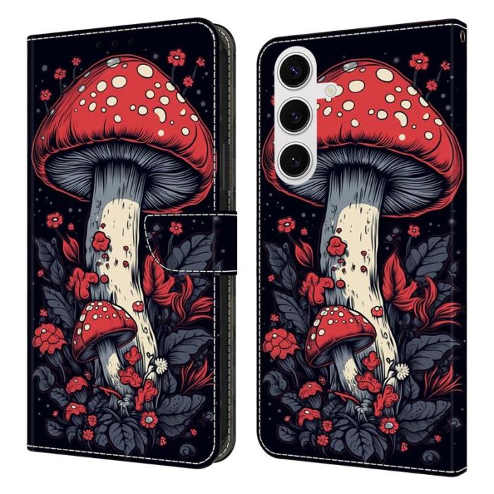 OEM - Plånboksfodral för Samsung Galaxy S26 Konstläder Mönster - Röd svamp