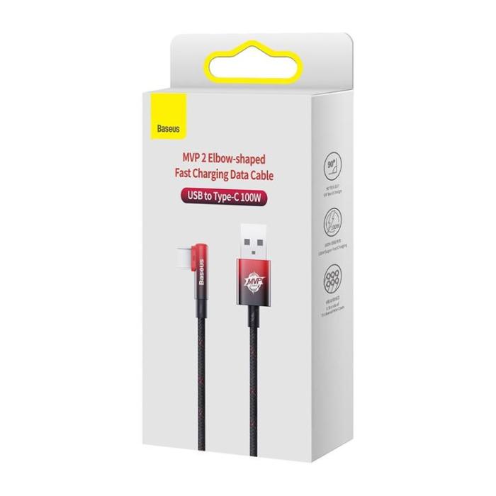 BASEUS - Baseus MVP USB-C till USB-A kabel 100W 1m - Svart/Röd