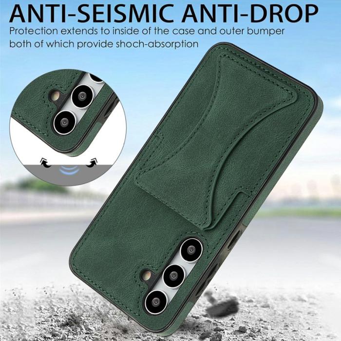 OEM - Mobilskal för Samsung Galaxy S26 Konstläder + TPU med kortfack - Grön