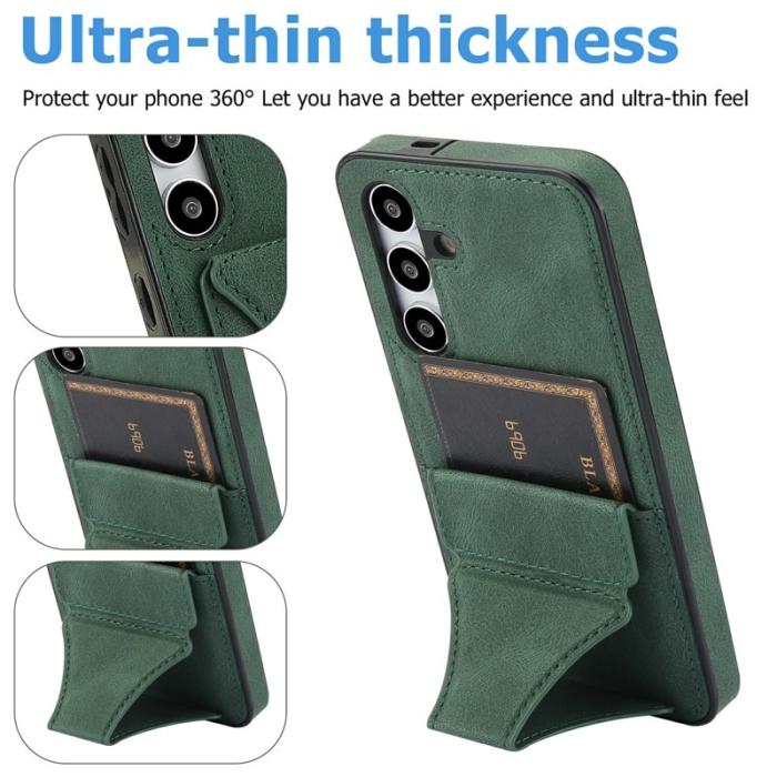 OEM - Mobilskal för Samsung Galaxy S26 Konstläder + TPU med kortfack - Grön