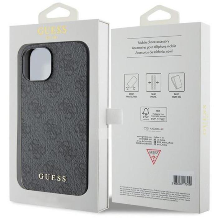 Guess - Guess Mobilskal till iPhone 15 Metall Gold Logo - Grå
