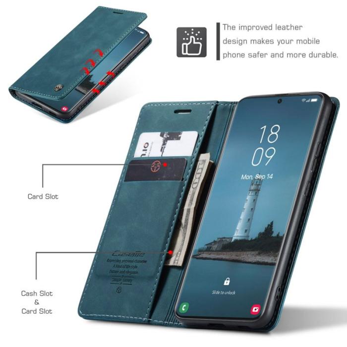 Caseme - CASEME 013 Series Plånboksfodral Konstläder för Samsung Galaxy S21 Ultra - Blå