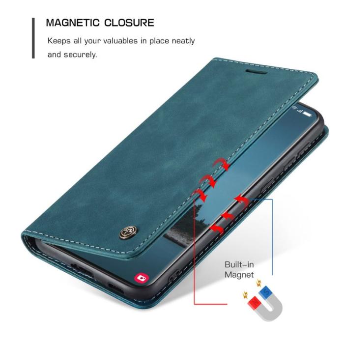 Caseme - CASEME 013 Series Plånboksfodral Konstläder för Samsung Galaxy S21 Ultra - Blå